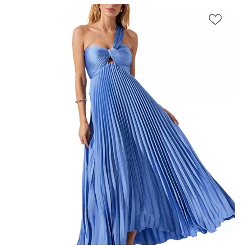 Astr One Shoulder Blue Pleated Dress
